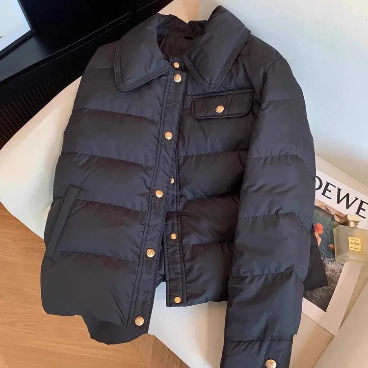 韩系小香风黑色简约夹棉外套女2025冬季新款时尚百搭宽松休闲棉服