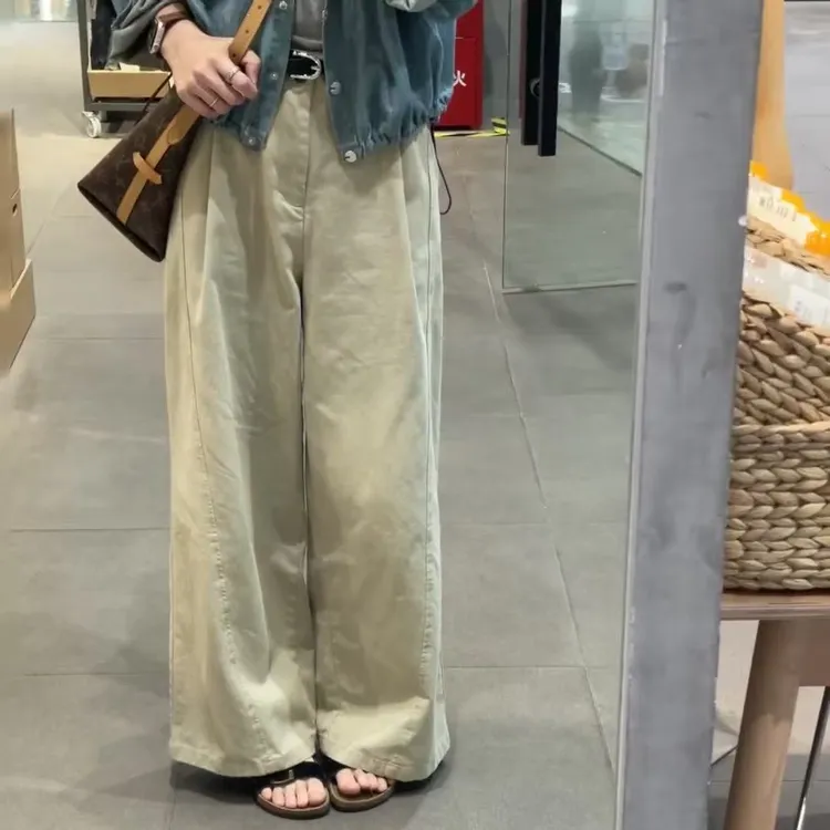 老钱风质感阔腿裤女2025年夏季新款宽松百搭休闲直筒裤长裤子ins