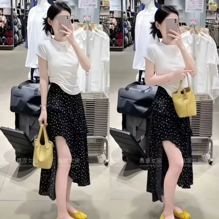2025夏季新款时尚显瘦气质女士网红洋气两件套百搭款D9468