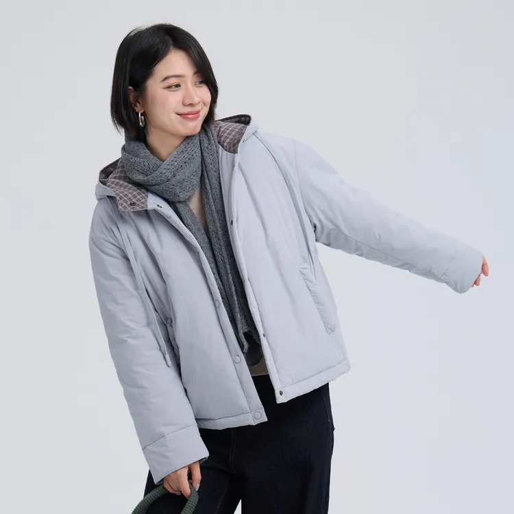 25年冬季新品经典格纹设计全棉短款廓形棉服棉袄女装外套