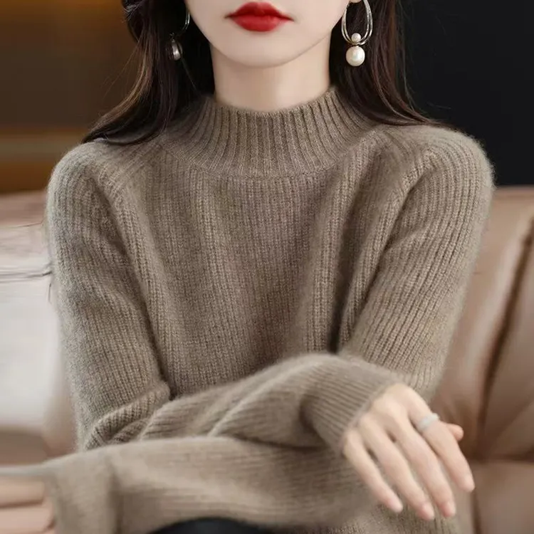 100纯羊毛衫女秋冬季新款半高领宽松加厚毛衣百搭羊绒时尚打底衫
