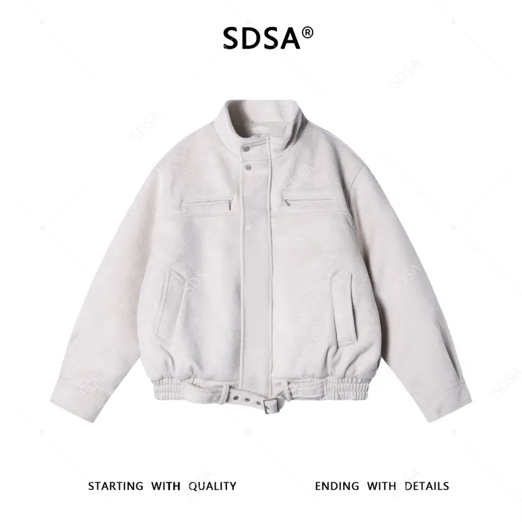 SDSA男士秋冬新款痞帅男装潮牌美式纯色拉链立领夹克外套百搭时尚