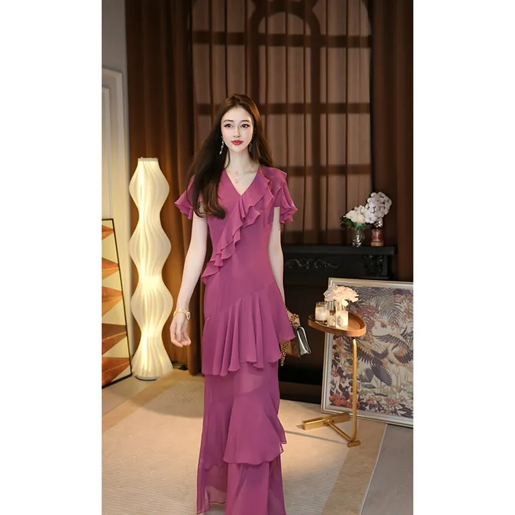 【思雨专属】“倩影” 原创高定进口雪纺温柔气质不规则高级感连衣裙