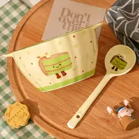 【小南瓜+勺】茶语甜心双耳小汤碗勺家用装汤碗学生可爱餐具陶瓷碗