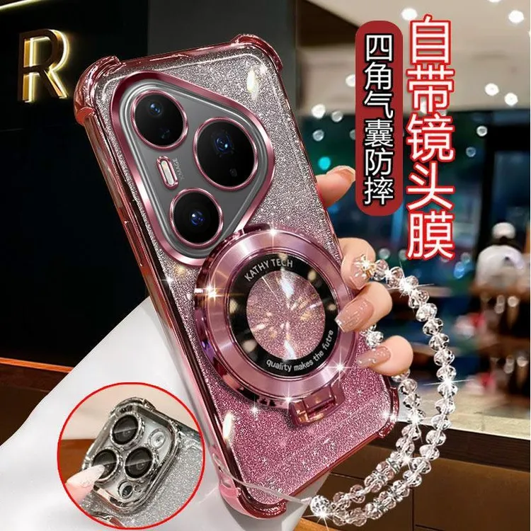 气囊防摔华为Pura80Pro手机壳高质量镜头全包闪粉CD支架轻奢女款