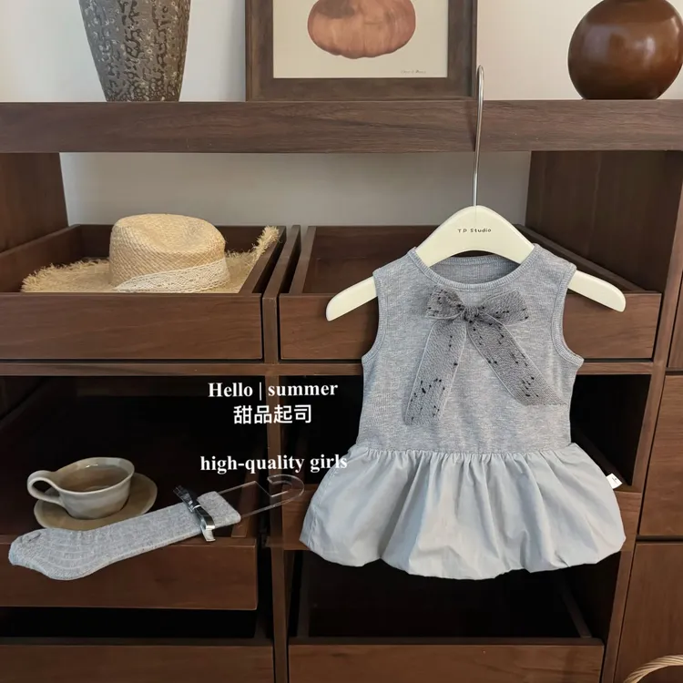 【甜品起司】芭蕾女孩！女童莱赛灰冰感螺纹蓬蓬背心裙甜美公主裙