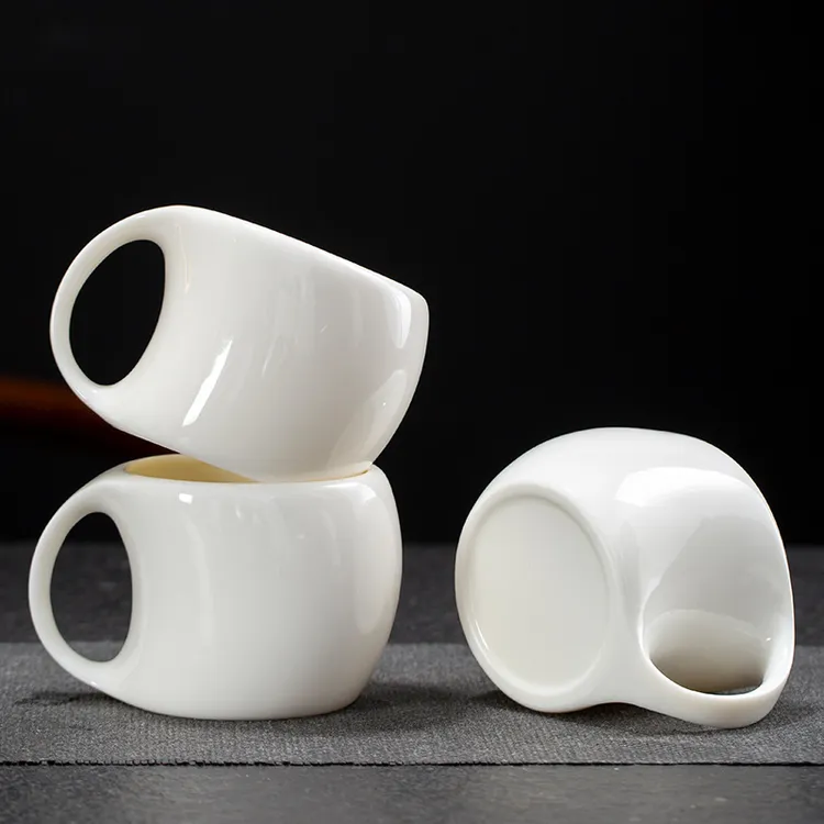 创意茶杯带把防烫羊脂玉瓷功夫茶具品茗杯大号手工泡茶杯咖啡杯