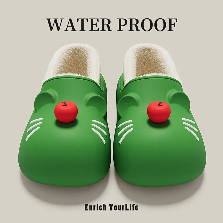 可爱防水棉拖鞋女冬季包跟2025新款室内居家保暖厚底毛毛棉鞋
