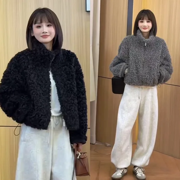 今年流行立领毛毛短外套女装2025年冬季时尚洋气超好看短款上衣