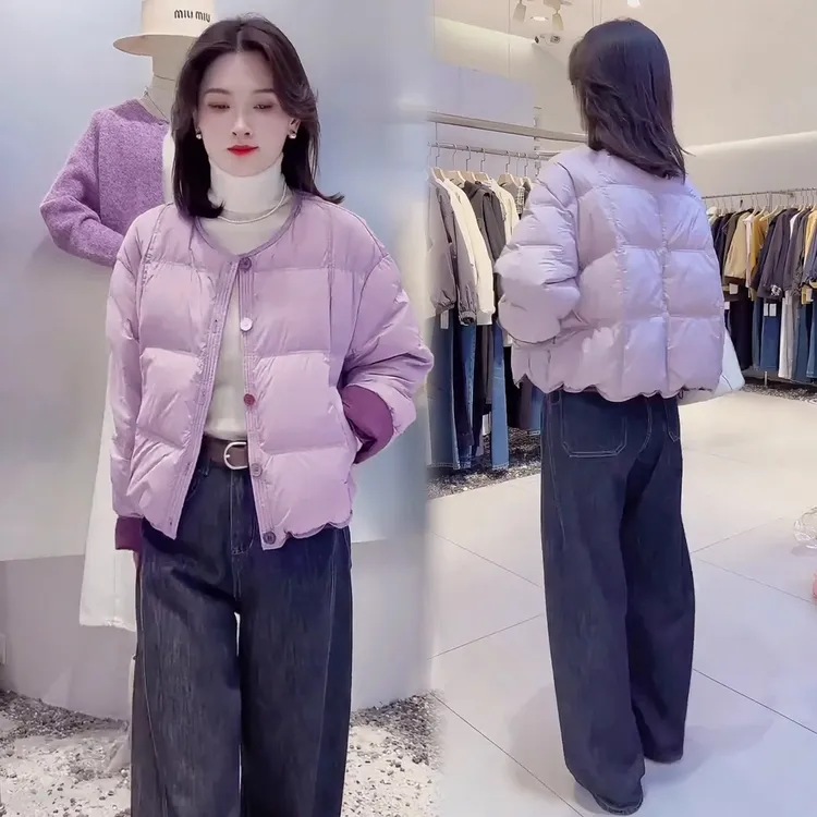 时尚短款圆领棉服女2025冬季新款洋气宽松棉袄加厚保暖棉衣外套潮