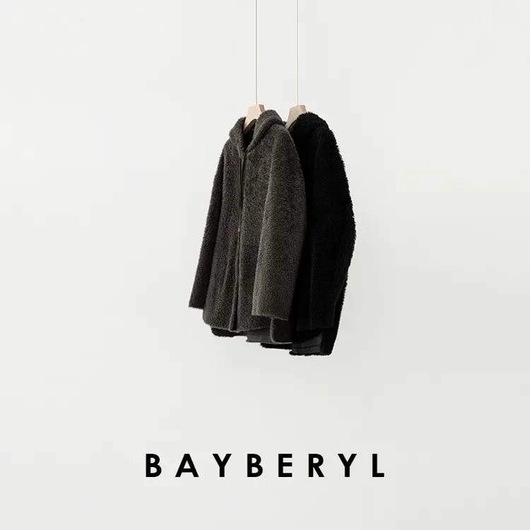 领券-BAYBERY老贝泰迪拉贡连帽黑色皮毛一体外套 PY3J2321