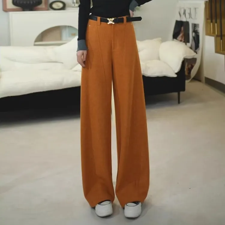 美利奴绵羊毛阔腿裤女2025秋冬新款高级感时髦洋气高腰加厚休闲裤