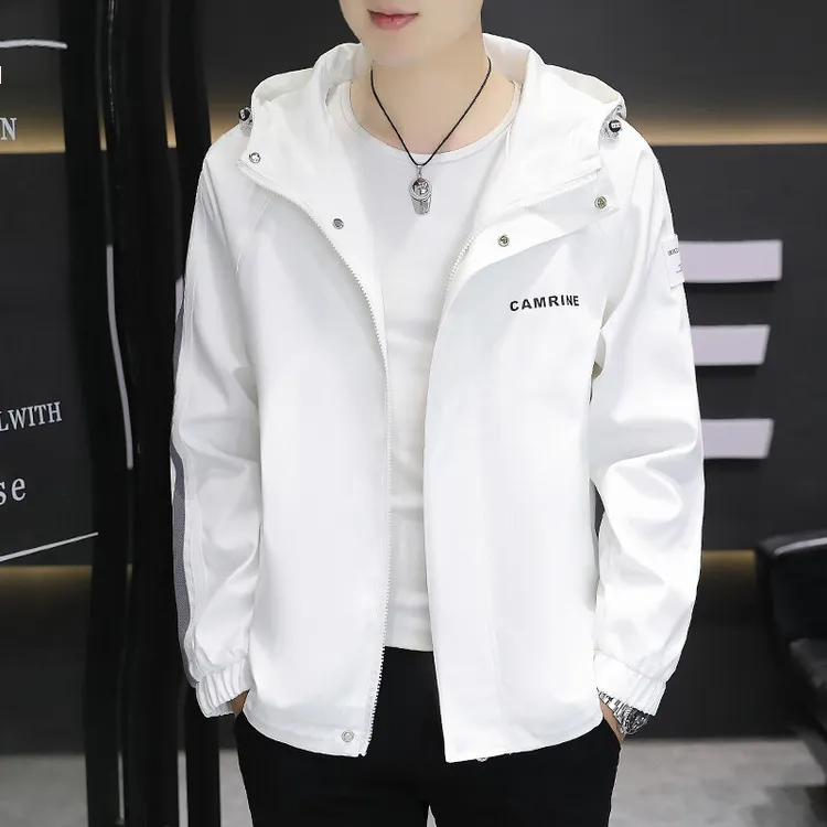 夹克男士连帽上衣服新款潮休闲白色冲锋衣外套男装春季运动百搭