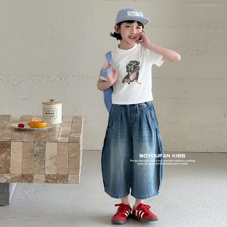 女童短袖套装2025夏季新款女中大童百搭韩系休闲短袖二件套