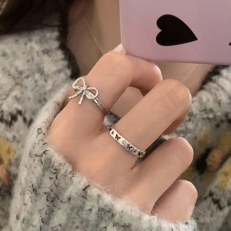 不规则做旧蝴蝶结戒指女小众时尚个性百搭高级感闺蜜食指戒潮指环