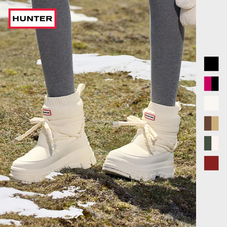 HUNTER2025冬季新款女士泡芙带绑带雪地靴女户外加绒加厚保暖鞋