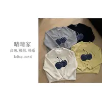 晴晴家-【薄雾衫野】早秋韩系百搭樱桃印花ins风休闲圆领卫衣9590