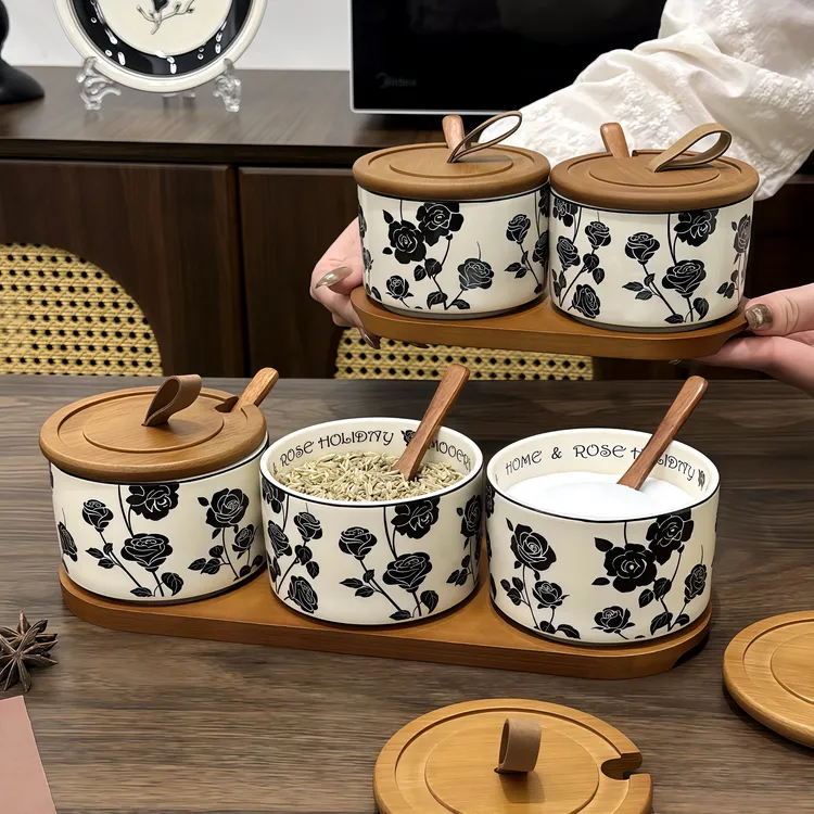 中古风家用调料盒套装厨房调味罐盐糖辣椒调料罐分装瓶收纳罐新款