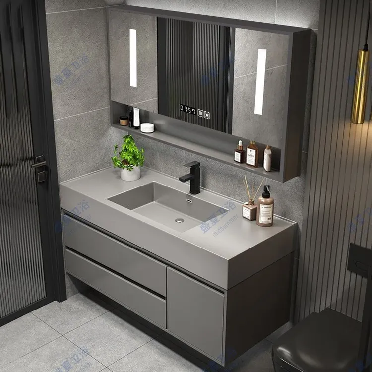 轻奢智能浴室柜卫生间家用洗漱台纳米岩石盆洗脸洗手台盆柜组合