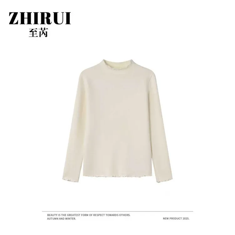 至芮 新款简约木耳边一体套头针织衫秋冬休闲百搭上衣2-866