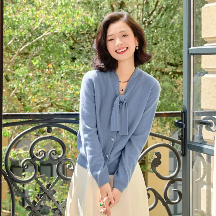 西子/【微风】100羊毛法式温柔减龄蝴蝶结针织衫/MSXS180