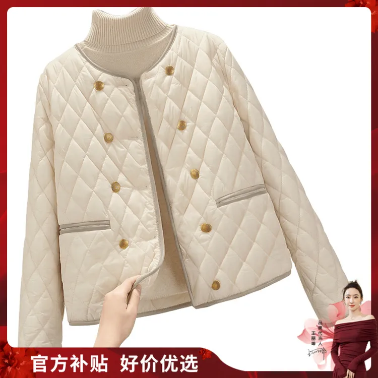 丝柏舍2024冬装新款女长袖外套宽松双排扣轻薄韩版棉衣S24X8034H
