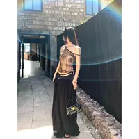 SUNONEONE 日系阔腿不规则V腰头斜门襟宽松西装裤女夏季 D0233K