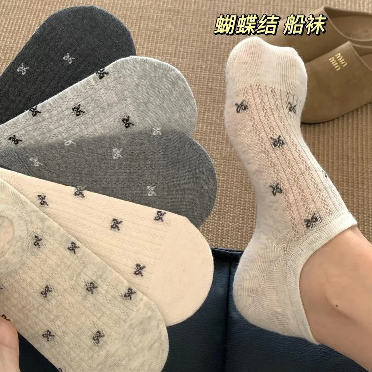 爆款蝴蝶结ins风女士袜子船袜浅口夏季薄款防滑不掉跟隐形透气