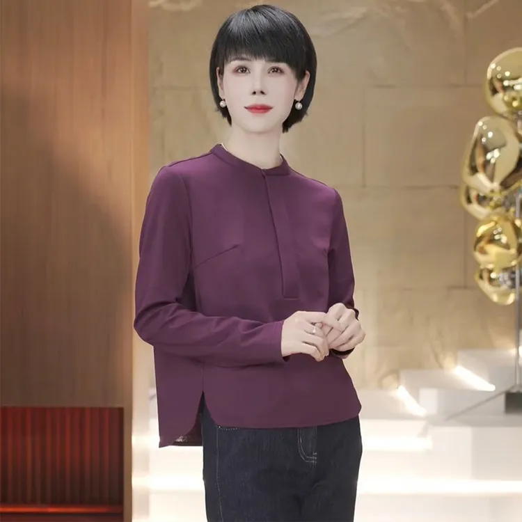 韩版时尚圆领长袖打底T恤女2026年春秋季新款宽松显瘦减龄上衣潮