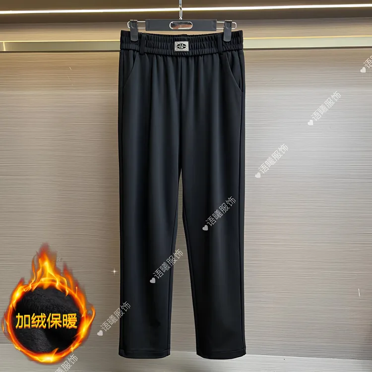 秋冬加绒长裤休闲风高腰舒适简约松紧直筒小脚裤F521