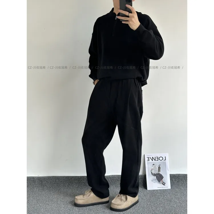 秋款慵懒高级感立领极简INS休闲长袖卫衣套装宽松亨利领上衣外套