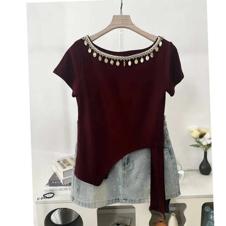 美式设计感小众短袖t恤女2025新款慵懒风修身半袖上衣女潮