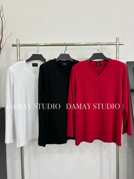 磨毛DAMAY推选时尚百搭V领设计宽松简约上衣打底衫T