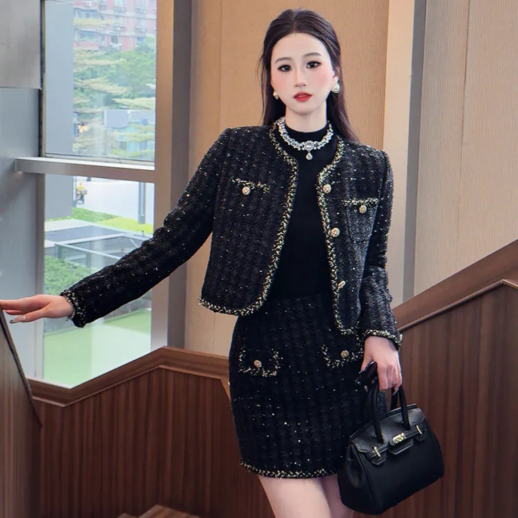 鸭绒气质名媛/小香风轻熟风长款时尚套装时尚小香风长袖修身冬季