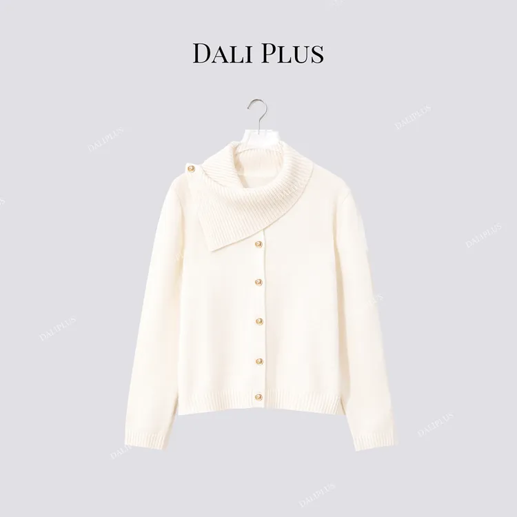 DALI PLUS''围巾毛衣” 绵羊毛混纺软糯针织开衫-D5CH5405