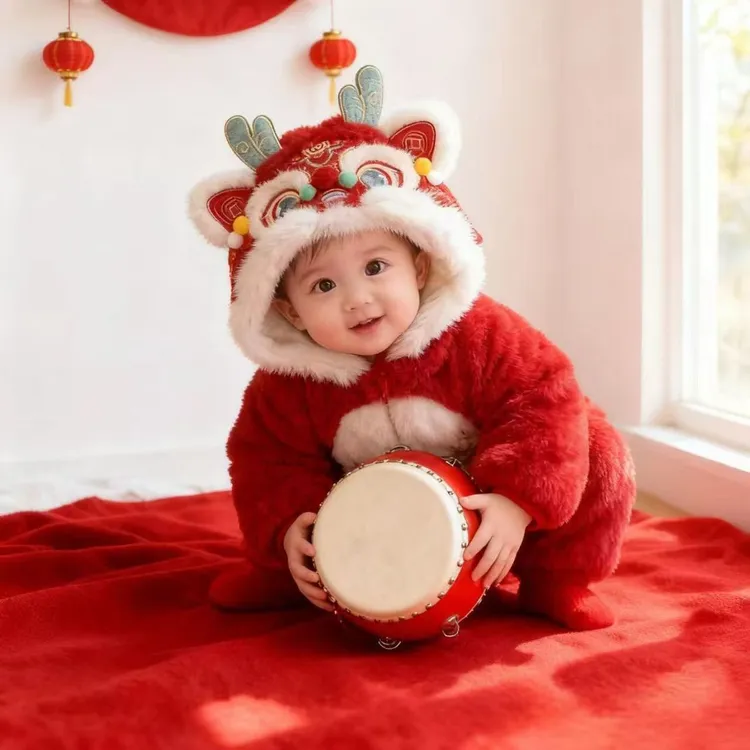 秋冬款加绒满月百日周岁婴儿衣服男女宝宝国风连体衣中式冬装哈衣