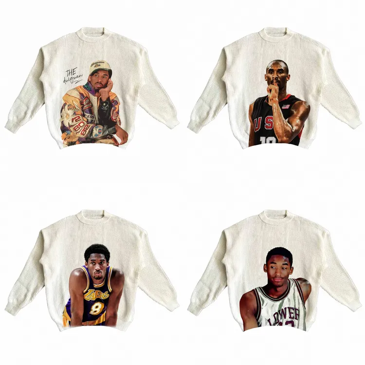 科比直喷印花毛衣美式慵懒休闲圆领宽松秋冬保暖针织衫男女同款