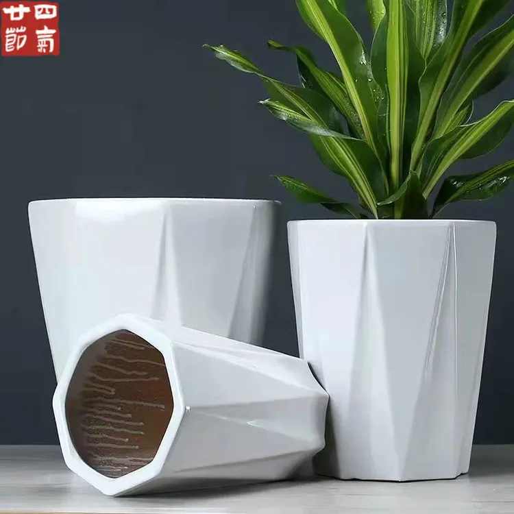 陶瓷花盆大号特大号批发带托盘多肉花盆欧式简约白色散尾葵特价