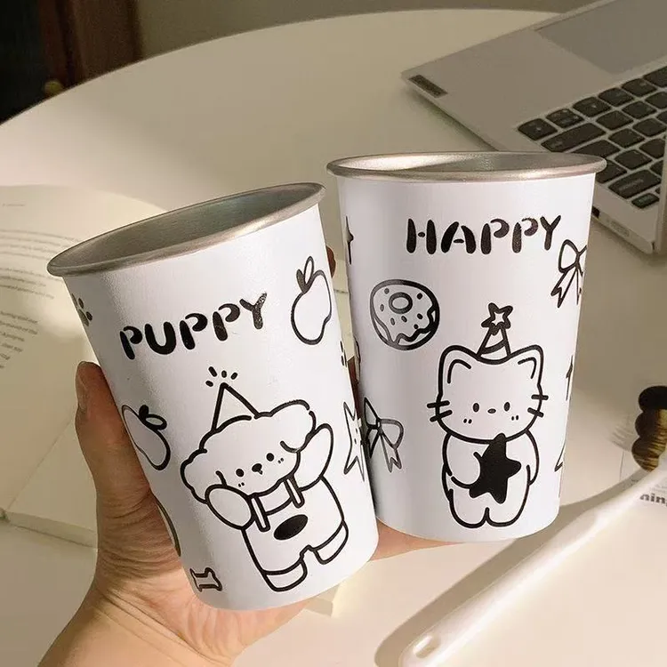 日系手绘卡通涂鸦印刷猫咪狗狗情侣杯可爱家用洗漱杯学生宿舍牙杯