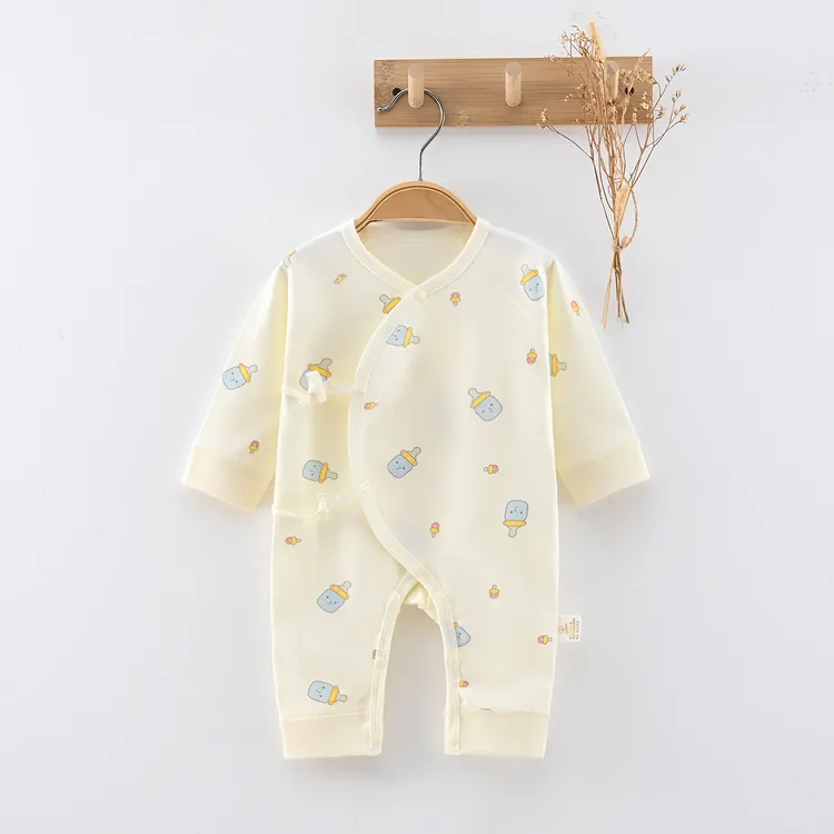 四季A类纯棉新生儿0-3个月打底连体衣男女宝宝婴儿衣服外出服春秋