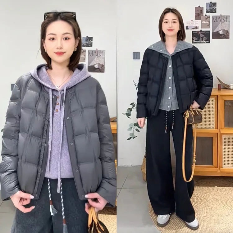 圆领设计感白鸭绒羽绒服女装2025冬季小个子韩系时尚洋气保暖上衣