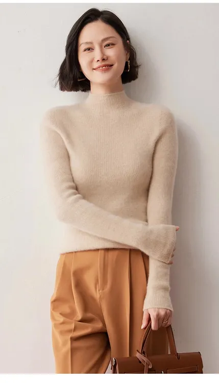 一线成衣款 半高领抽条修身山羊绒衫女 秋冬长袖百搭打底衫