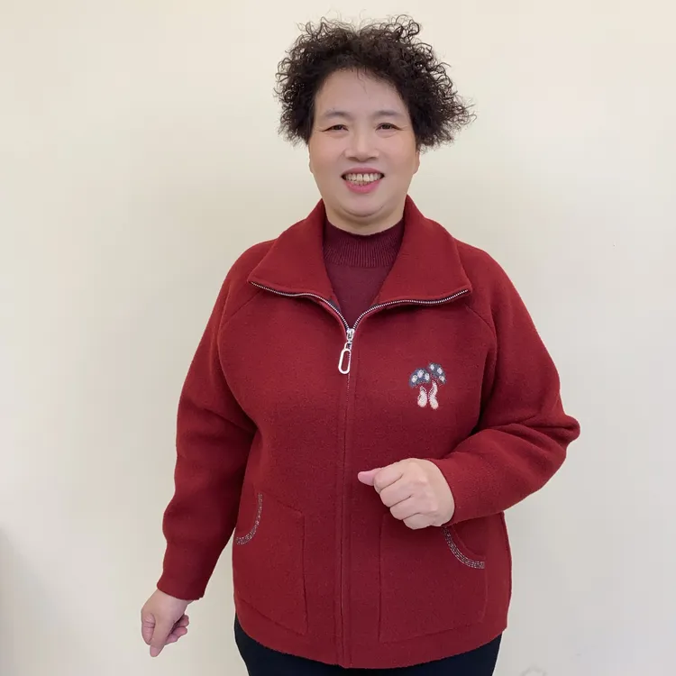 妈妈秋冬外套中老年女装高级感时尚洋气翻领双面呢绒外套7708