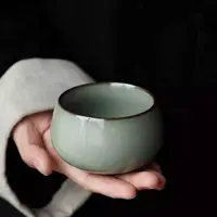 官窑铁胎茶杯天青色陶瓷主人杯单杯男士大号个人茶盏铁胎