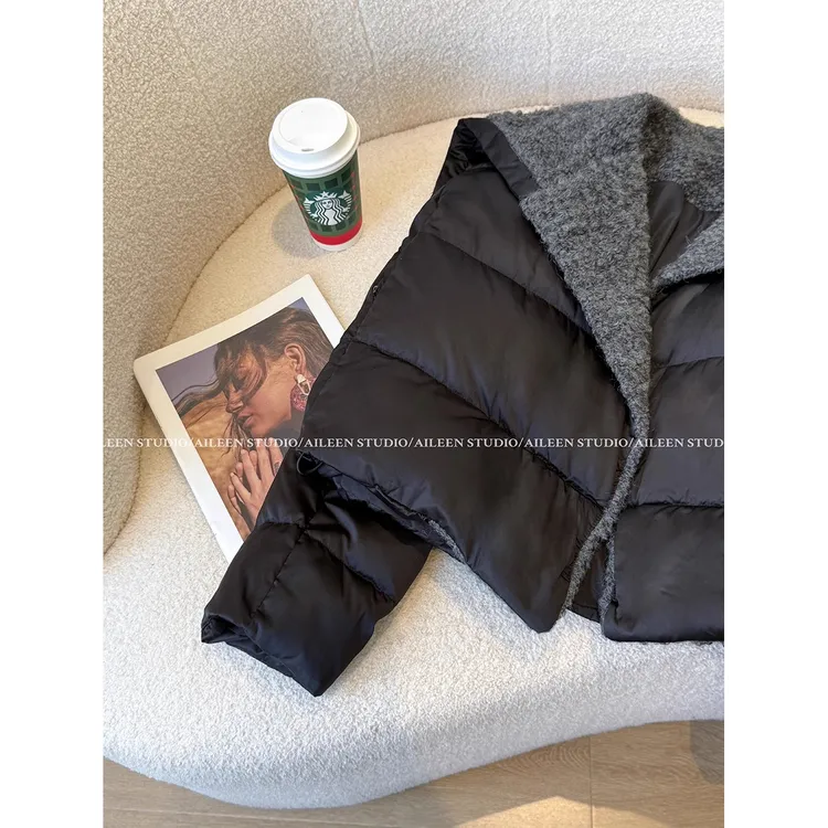 黑色高级感女短款2025冬季新款休闲时尚设计感巨好看棉衣棉服外套