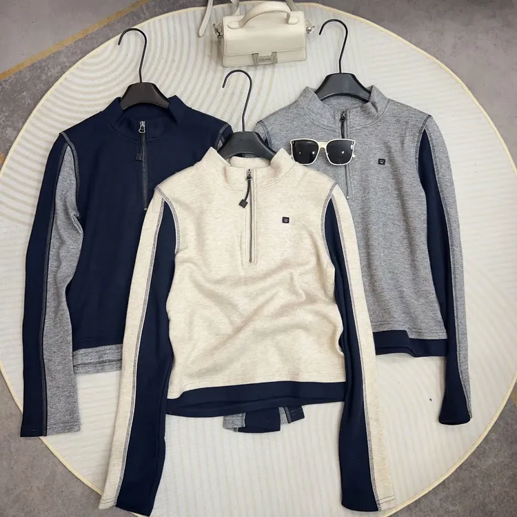 2025秋冬新款韩系撞色半拉链长袖卫衣女时尚百搭休闲显瘦上衣女