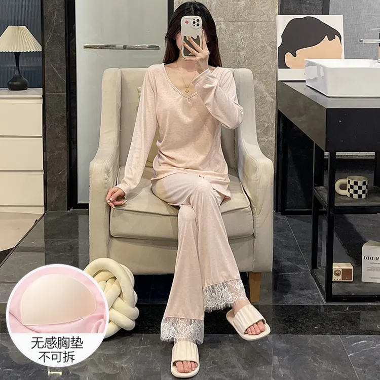 睡衣女春秋季长袖温柔带胸垫2025新款粉色性感薄款夏天家居服套装