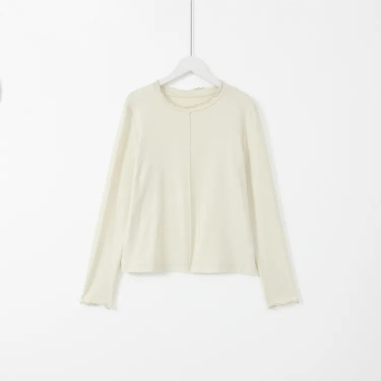 几里与麻 圆领木耳边内搭显瘦打底衫 衣长54胸围88 2111043