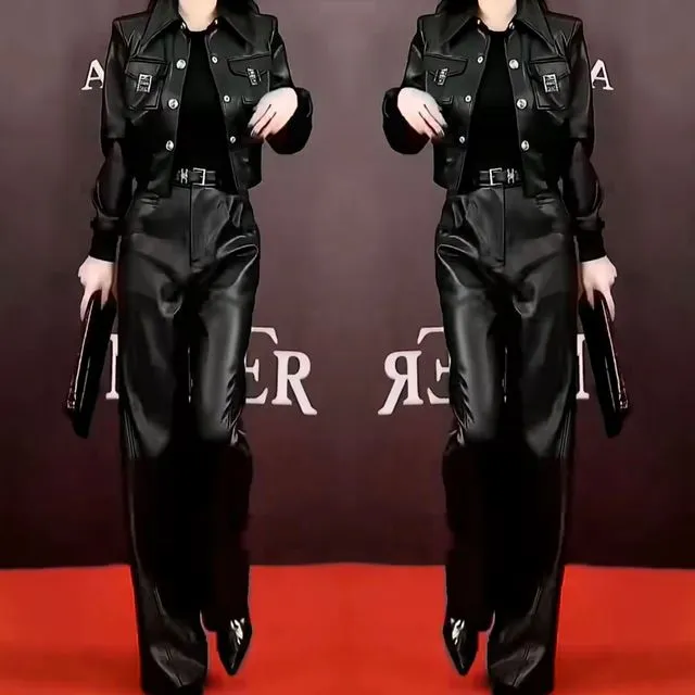 高端气质网红爆款女装2023年冬季新款时尚百搭显瘦翻领外套阔腿裤