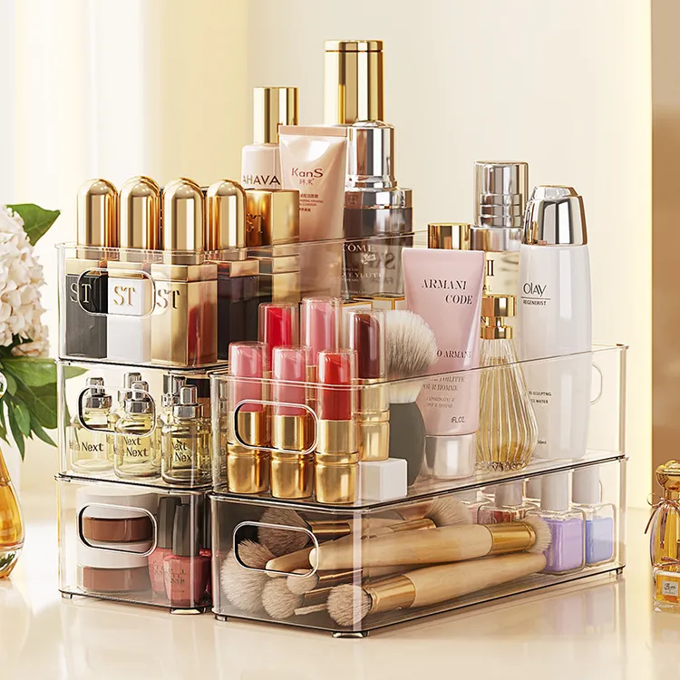 很想家【白色4件套】轻奢桌面透明化妆品学生桌面收纳盒